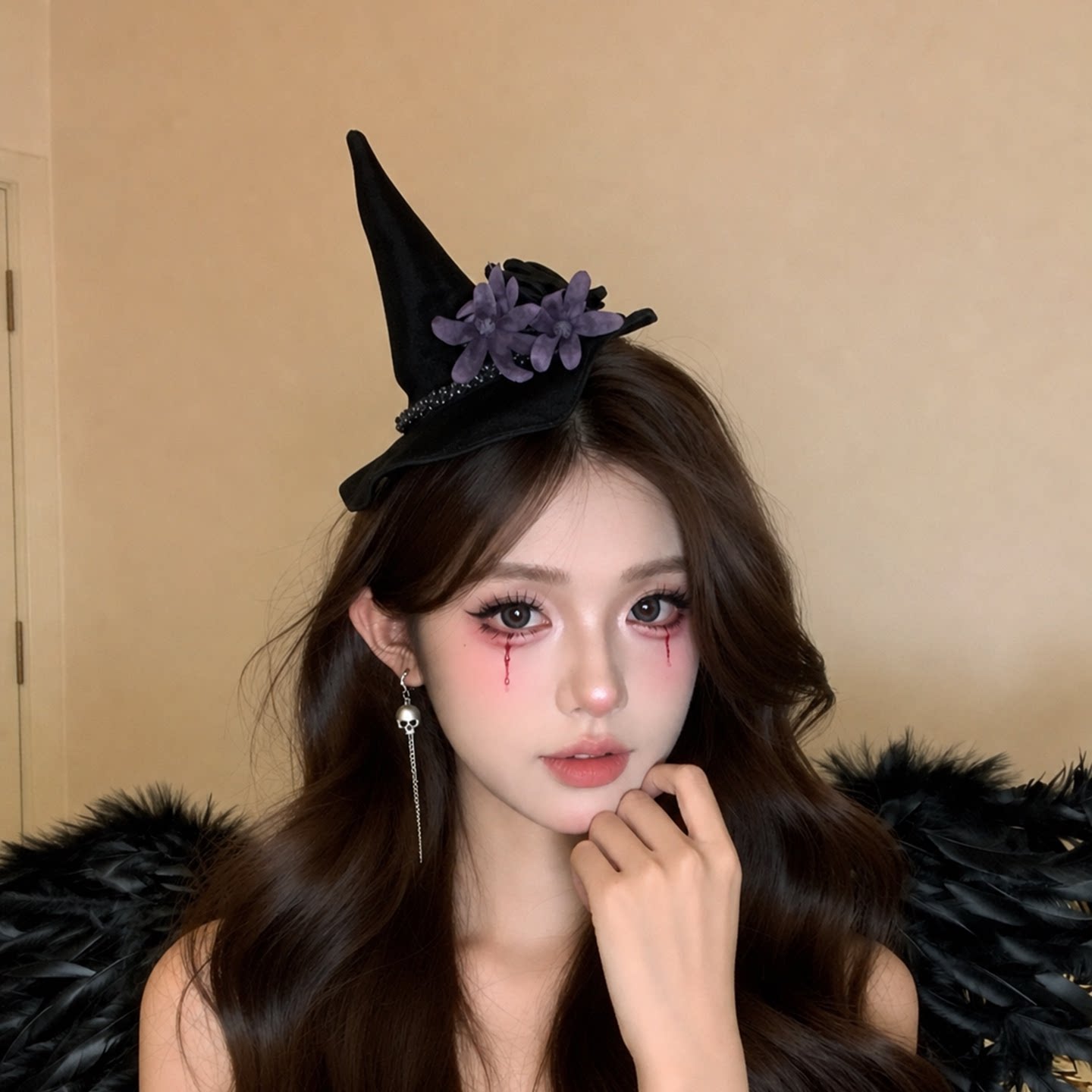万圣节派对cos小魔女巫师帽派对表演出舞台小礼帽子角色扮演道具