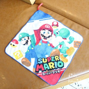 宝宝洗脸巾35CM 挂巾 日单马里 奥纯棉大方巾割绒毛巾擦手巾