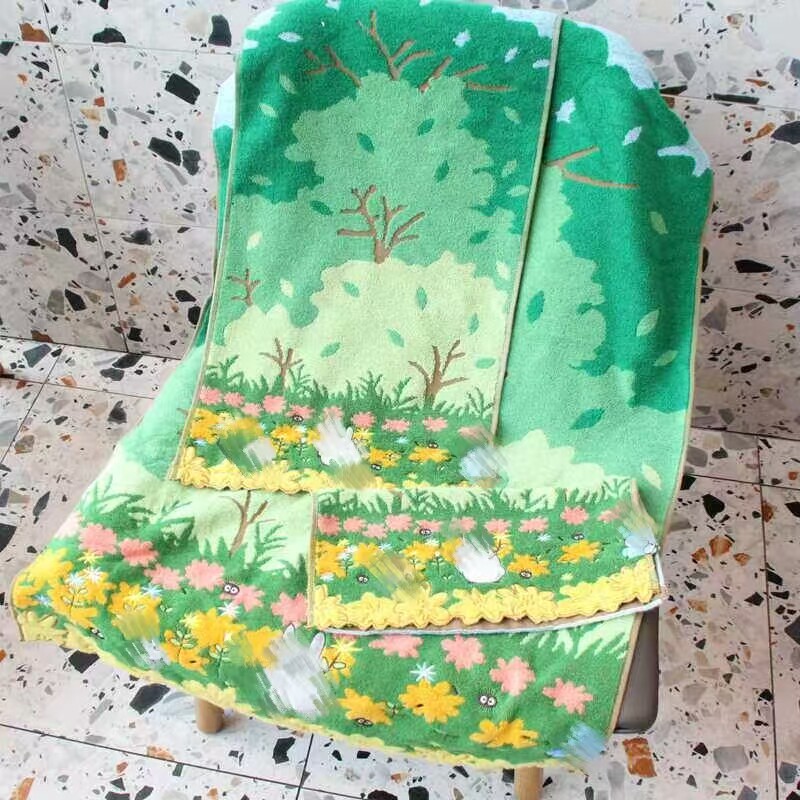 包邮外贸纯棉卡通毛巾刺绣花朵洗脸巾浴巾大方巾三件套