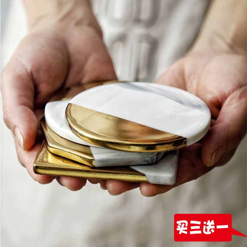 子兰家居 北欧风丹麦款设计大理石纹陶瓷杯垫隔热垫镀金边茶垫在类目 餐饮具, 杯子/水杯/水壶, 杯垫中 - 来自Buy2taobao.com提供专业的淘宝代购服务