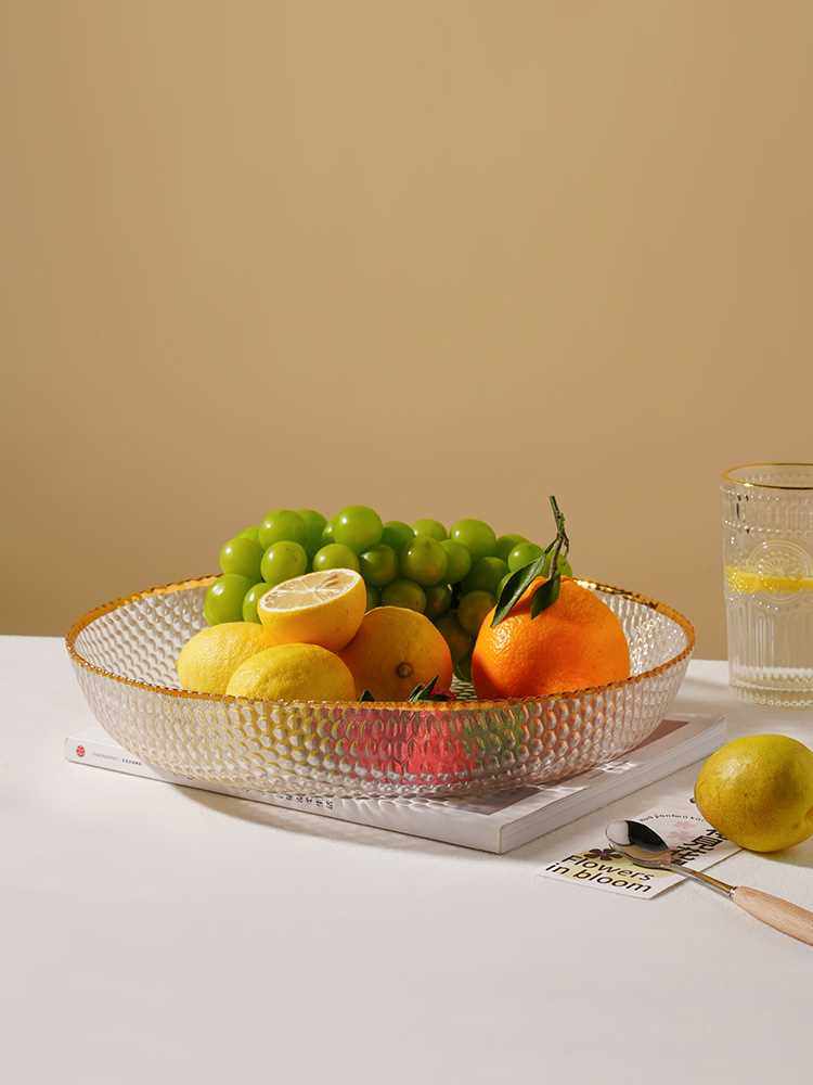 贝汉美轻奢玻璃水果盘客厅家用茶几果盘办公前台高颜值糖果零食盘