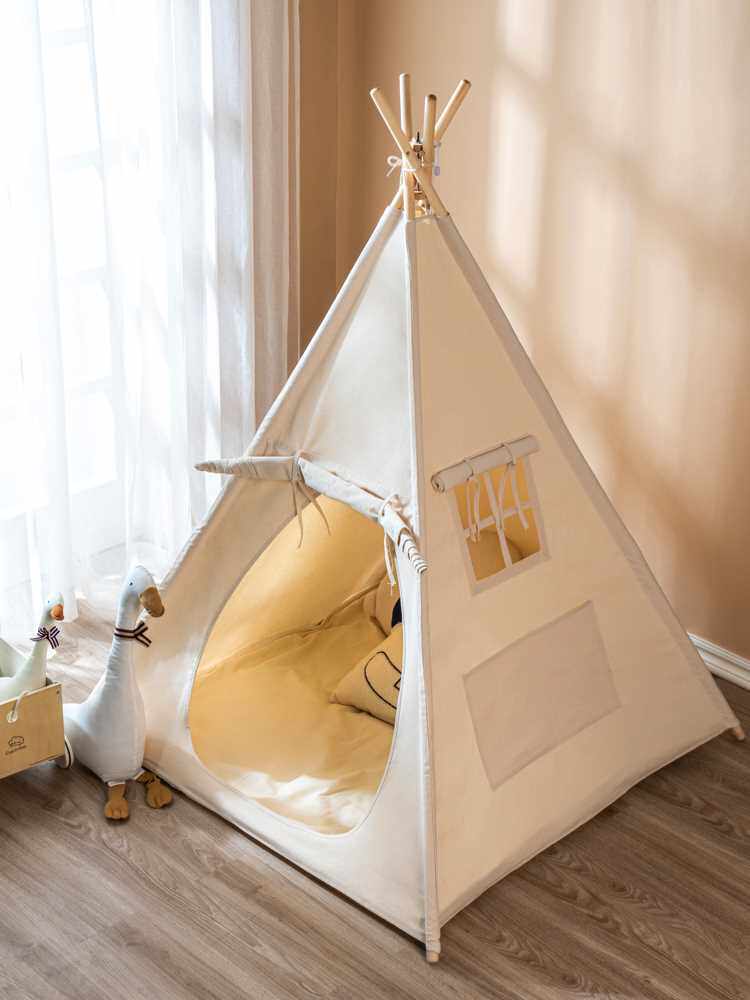 儿童印第安帐篷室内超大游戏屋米色ins风带底稳固原始风成人帐篷