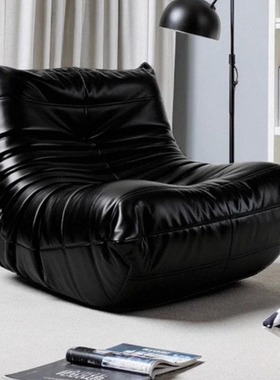 毛毛虫懒人沙发躺椅黑色单人网红客厅卧室阳台皮质高密度50榻榻米