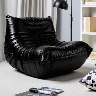 毛毛虫懒人沙发躺椅黑色单人网红客厅卧室阳台皮质高密度50榻榻米