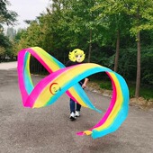 广场健身彩带舞彩带伸缩杆运动健身彩带中老年健身甩彩带舞彩稠