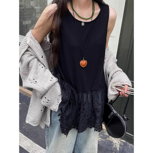 蕾丝下摆拼接吊带背心女秋冬新款内搭打底衫设计感无袖叠穿上衣潮