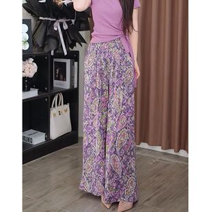 女高腰宽松显瘦休闲百搭长裤 国潮复古印花直筒阔腿裤 子潮 新款 夏季