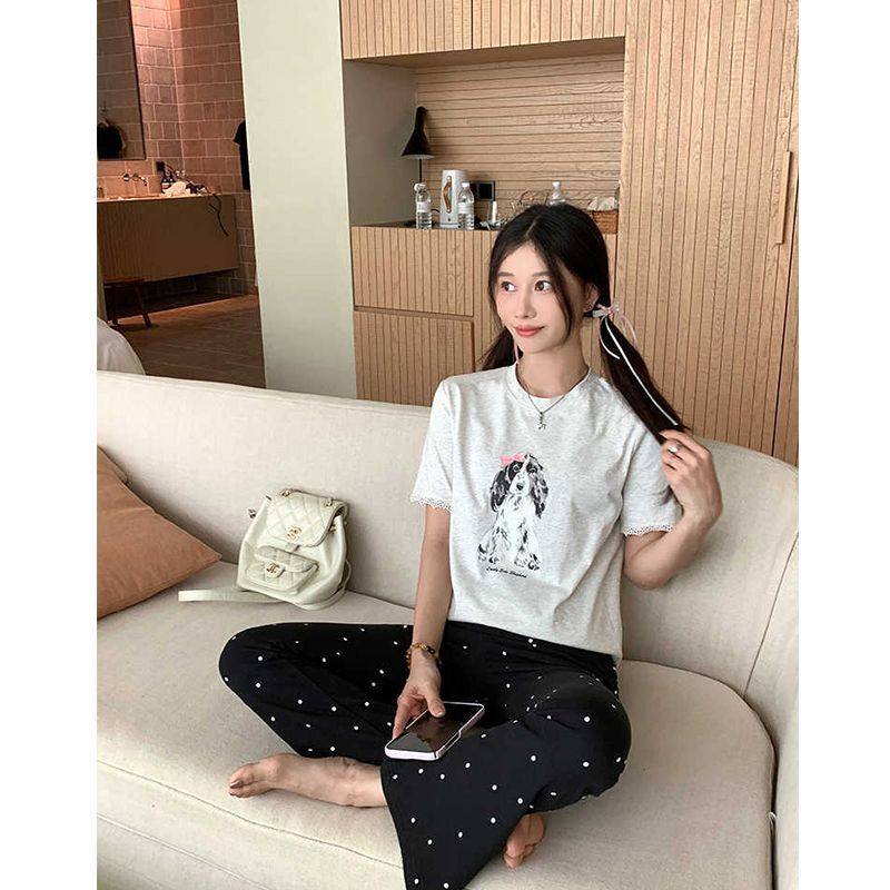 大码印花波点松紧高腰弹力休闲裤女春夏季百搭显瘦小个子微喇裤子,女装/女士精品,休闲裤,淘宝优惠券,粉丝福利购,淘宝优惠卷