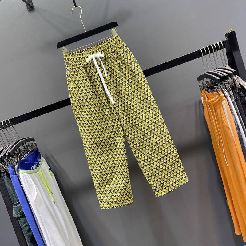 大码欧货印花菱形格阔腿裤女春夏款薄款宽松休闲九分直筒哈伦裤子,女装/女士精品,休闲裤,淘宝优惠券,粉丝福利购,淘宝优惠卷
