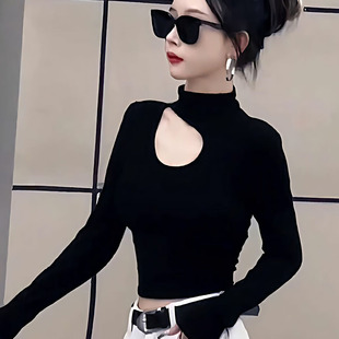 纯欲辣妹小心机镂空长袖打底衫女春秋新款修身T恤可外穿百搭上衣