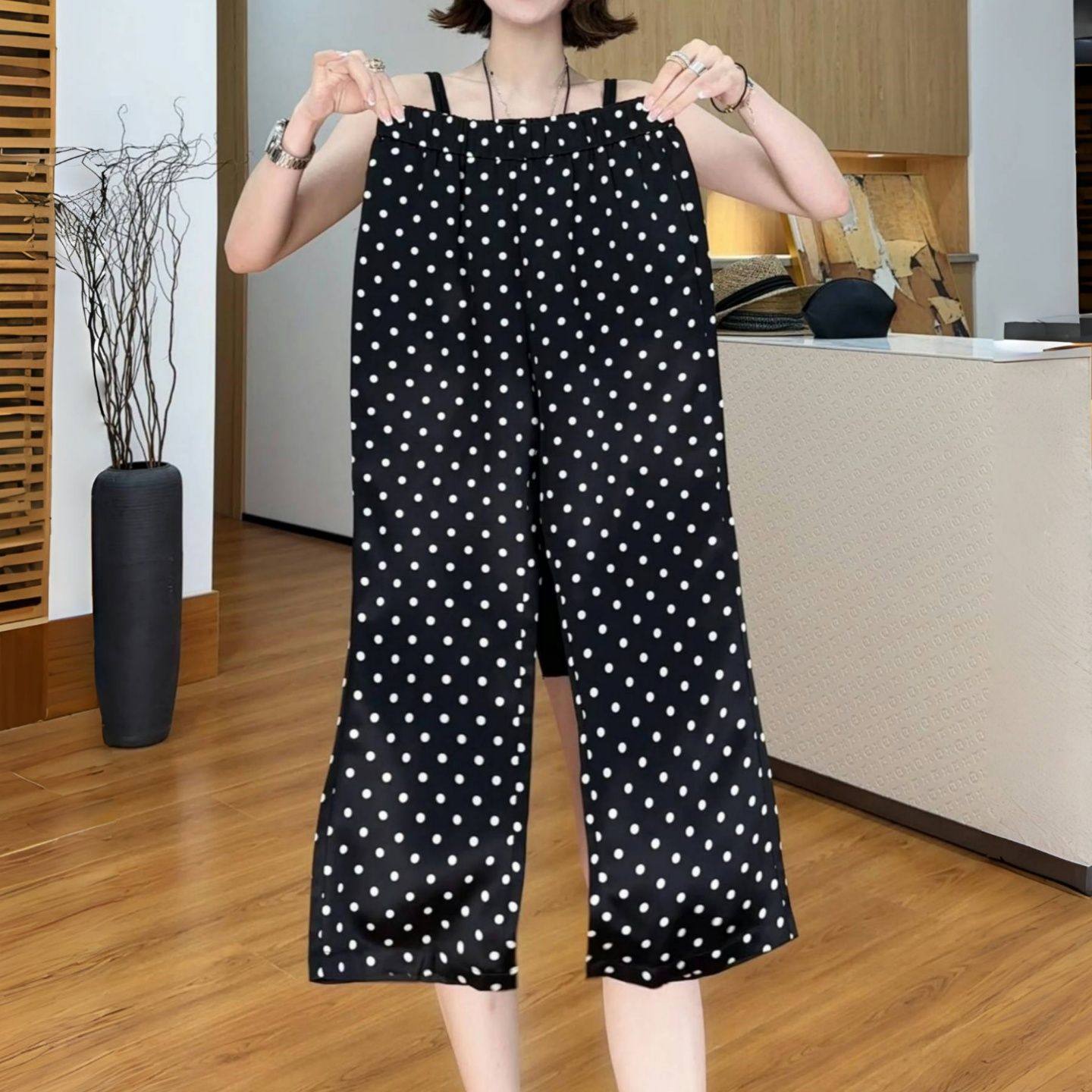 高腰波点百搭休闲裤女春夏新款大码胖MM流行显瘦微喇叭九分裤子潮,女装/女士精品,休闲裤,淘宝优惠券,粉丝福利购,淘宝优惠卷