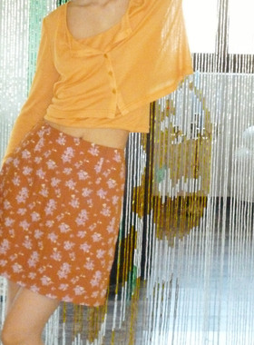 YANN M 原创设计新款橘棕色碎花半裙短裙度假A字显瘦夏天休闲浪漫