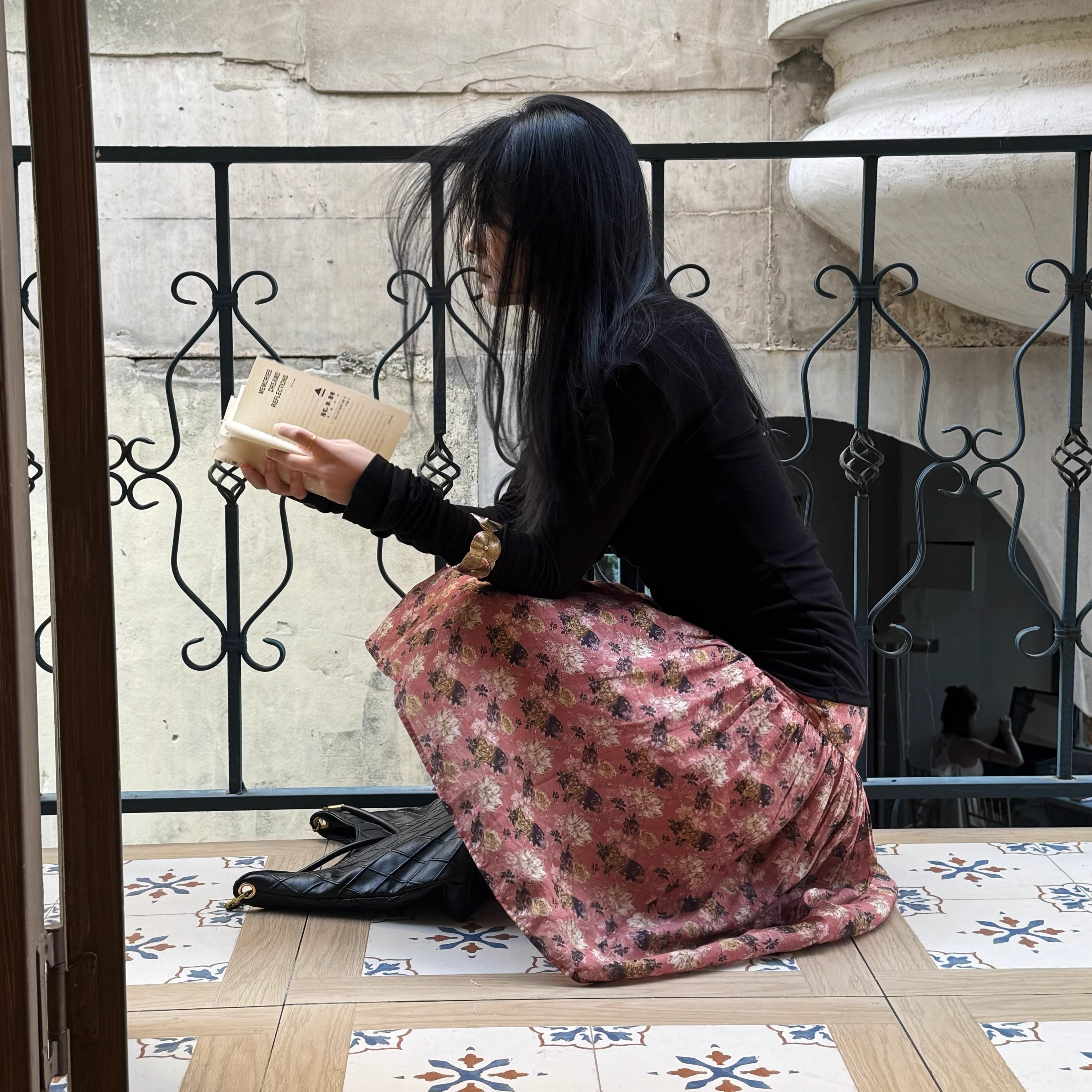 YANN M 原创设计复古砖红色印花蓬松抽褶休闲低腰半裙秋冬新款女