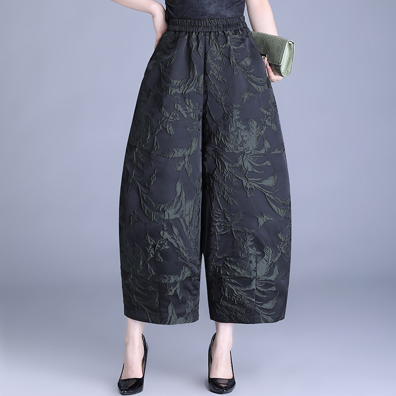 时尚高端提花灯笼裤女夏季新款宽松显瘦九分裤百搭休闲妈妈花苞裤