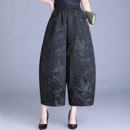 时尚高端提花灯笼裤女夏季新款宽松显瘦九分裤百搭休闲妈妈花苞裤