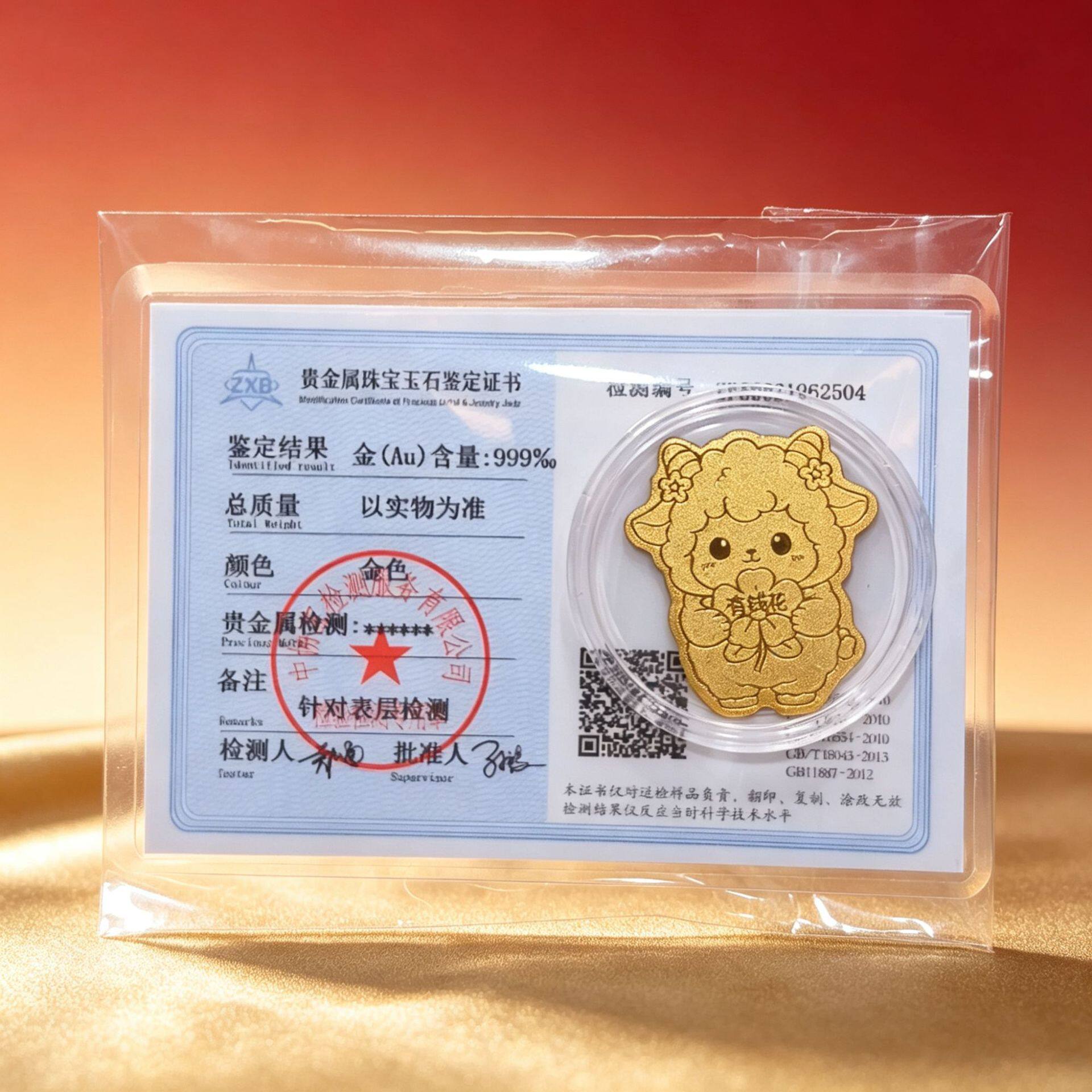 羊年带证书水贝999足金黄金手机贴含金2mg洋洋金箔片有钱好运小羊