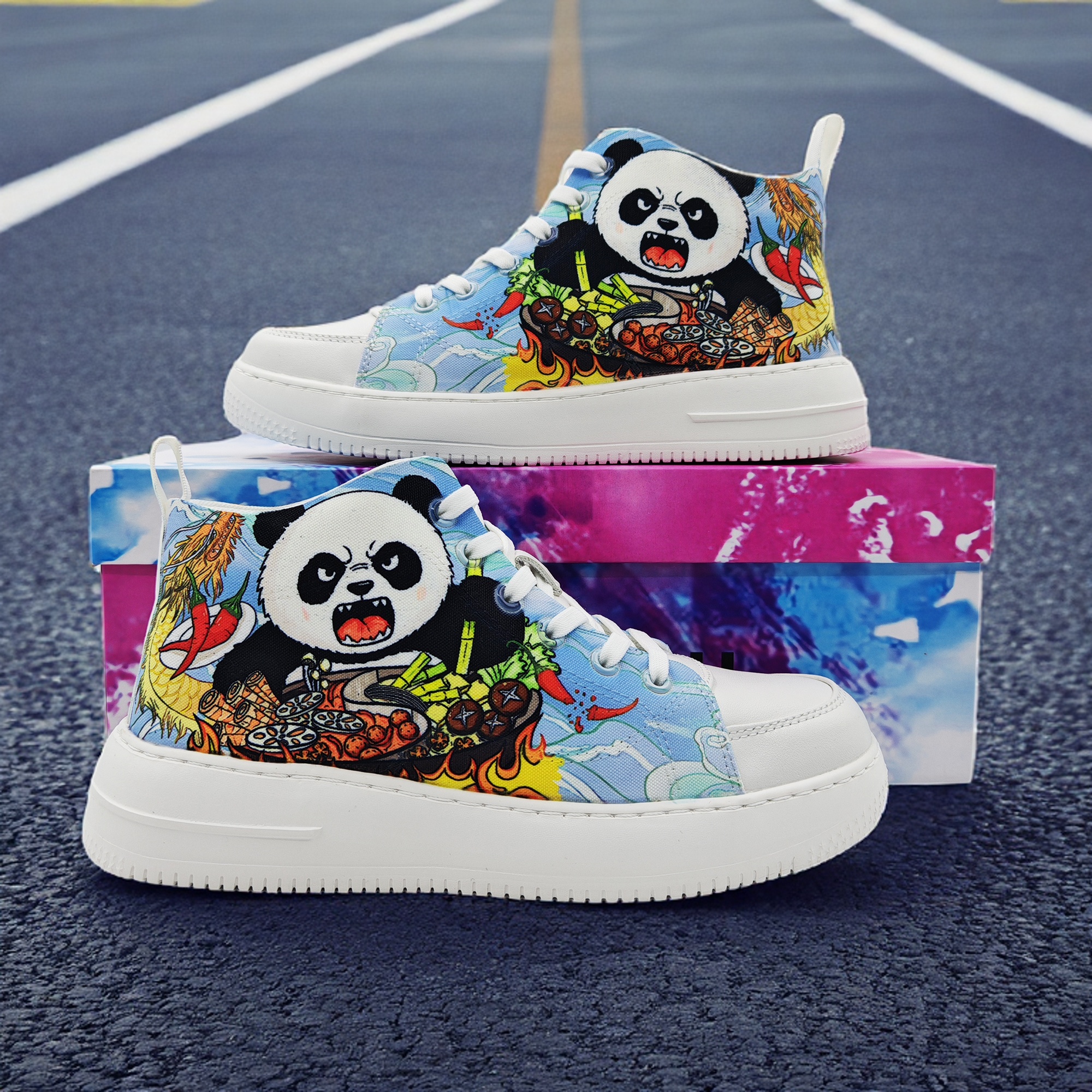 雷泽兽熊猫国潮高帮板鞋夏季男女