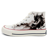 定制 涂鸦鞋 国潮情侣鞋 印花鞋 中国风水墨龙熊猫樱花高帮手绘帆布鞋