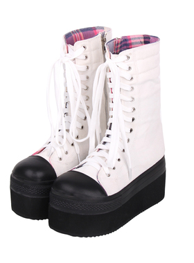 2025年新品朋克PUNK厚底松糕靴系带拉链帆布中筒靴Q321