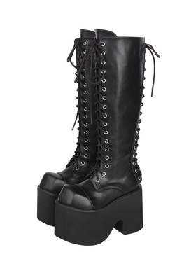 2025新品朋克靴大头超高跟前后系带装饰厚底松糕靴M3905