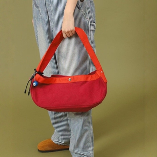 BEAMSBOY日本原宿真品复古甜美森女潮牌加厚硬帆布撞色单肩手提包