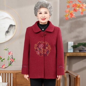 老年人秋冬装女毛呢外套奶奶装长袖老人衣服老太太妈妈装喜庆上衣