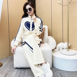 克莱因蓝高级感炸街阔腿裤洋气显瘦休闲运动服两件套装女春秋季潮