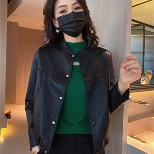 女士PU皮衣外套短款2026春秋季新款韩版简约显瘦小个子皮夹克