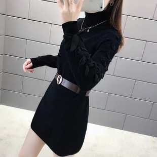 中长款毛衣女2026春秋时尚洋气针织连衣裙外穿加绒毛衣女士打底衫