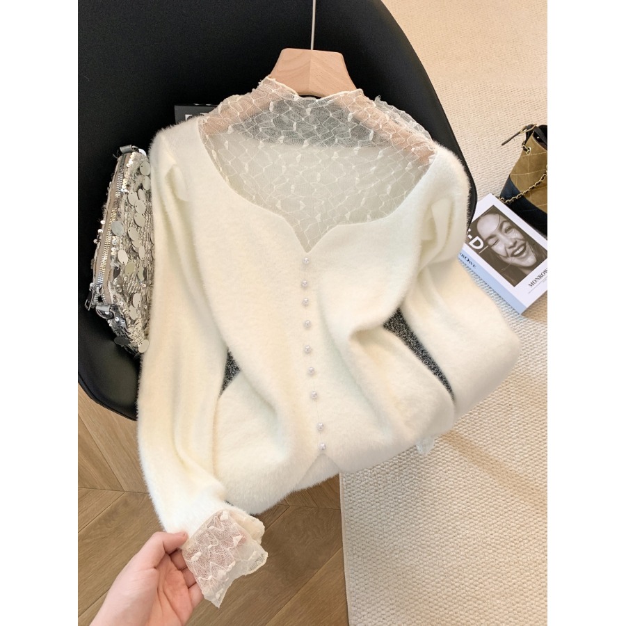 【赠运费险】蕾丝拼接水貂绒上衣