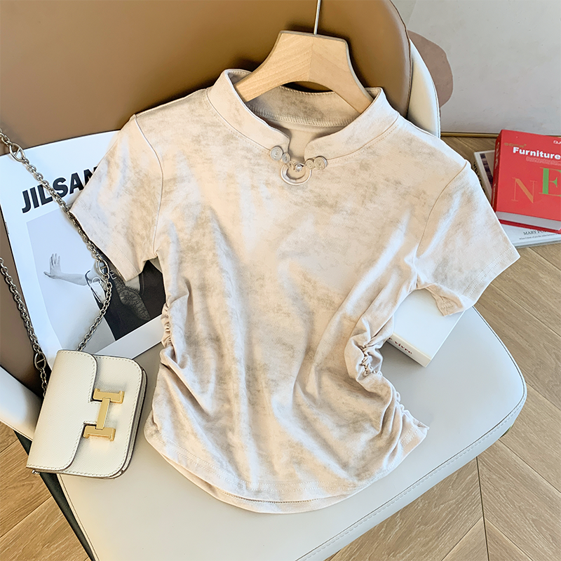 新款国风镂空盘扣收腰正肩上衣