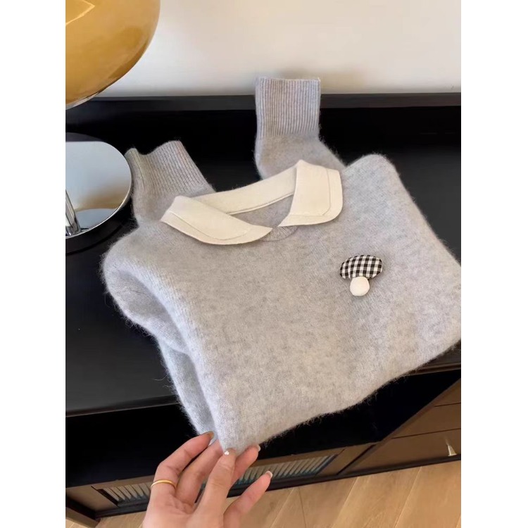 【赠运费险】撞色娃娃领针织毛衣