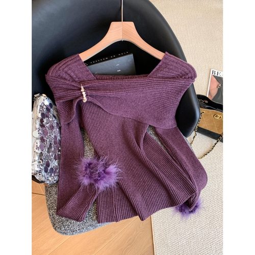 【赠运费险】气质紫色毛毛袖上衣