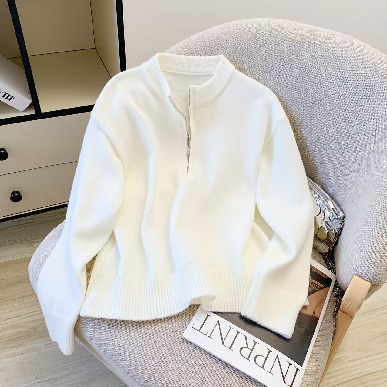 【赠运费险】设计拉链立领针织衫