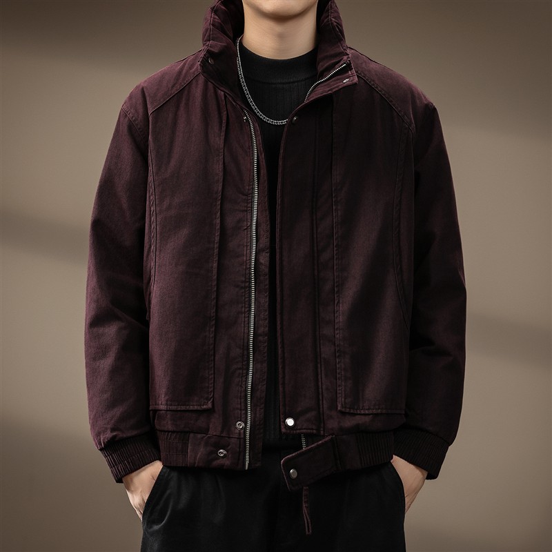 高端美式复古水洗棉短宽羽绒服夹克男士冬季新款户外保暖工装外套