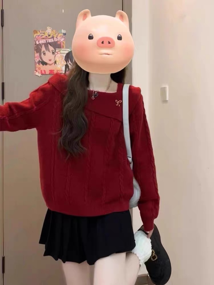 红色毛衣女秋冬2025新款慵懒风超火穿搭高级感内搭针织衫上衣早秋