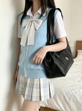 日系小清新出片可爱无袖套头毛衣jk制服纯色马甲背心针织开衫上衣