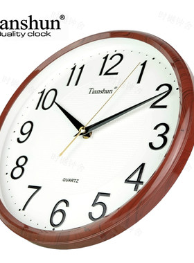天顺石英木纹静音圆形壁挂钟