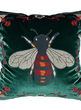 欧式抱枕靠垫美式样板房蜜蜂刺绣沙发靠背靠枕套绣花腰枕床头靠包