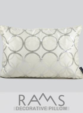 现代样板房客厅沙发靠垫抱枕套欧式白金色亮片几何圆圈刺绣花腰枕