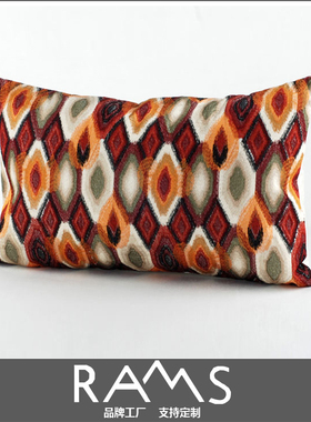 东南亚样板房沙发床头抱枕套 几何绣花菱形腰靠垫 红绿色方枕腰枕