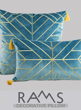 RAMS丝绒抱枕绣花米白色样板房沙发靠垫办公室靠枕靠背抱枕套腰枕