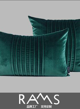欧式轻奢沙发靠垫抱枕样板房床头纯色靠包现代客厅墨绿色靠枕定制
