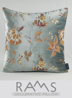 现代中式沙发抱枕套样板间床头靠垫灰色绣花靠包设计师软装大抱枕