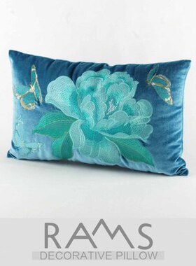 田园中式样板房抱枕办公室靠垫中国风牡丹刺绣花客厅沙发抱枕腰枕