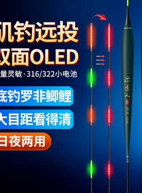 大目距罗非电子夜光漂LED恒亮超轻路滑矶钓超灵敏日夜两用硬尾