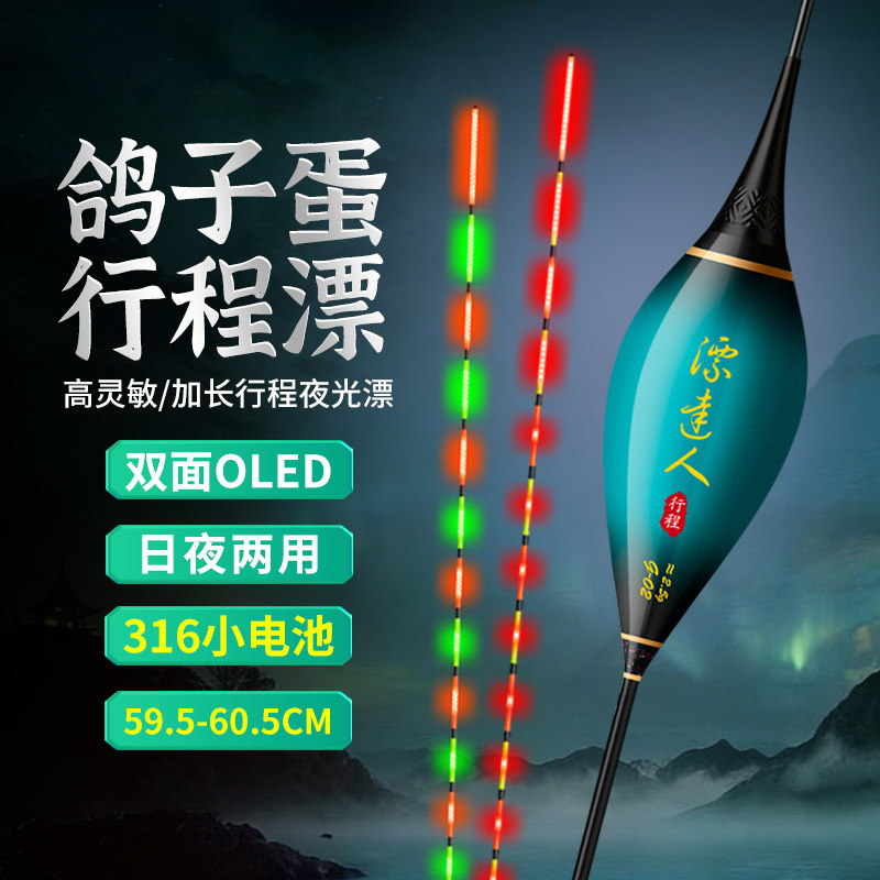 316硬尾LED双排夜光漂咬钩变色电子漂水滴型鸽子蛋行程漂60长浮漂