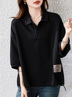 实拍2026年夏季新款大码宽松显瘦后背图案设计感休闲百搭抽绳T恤