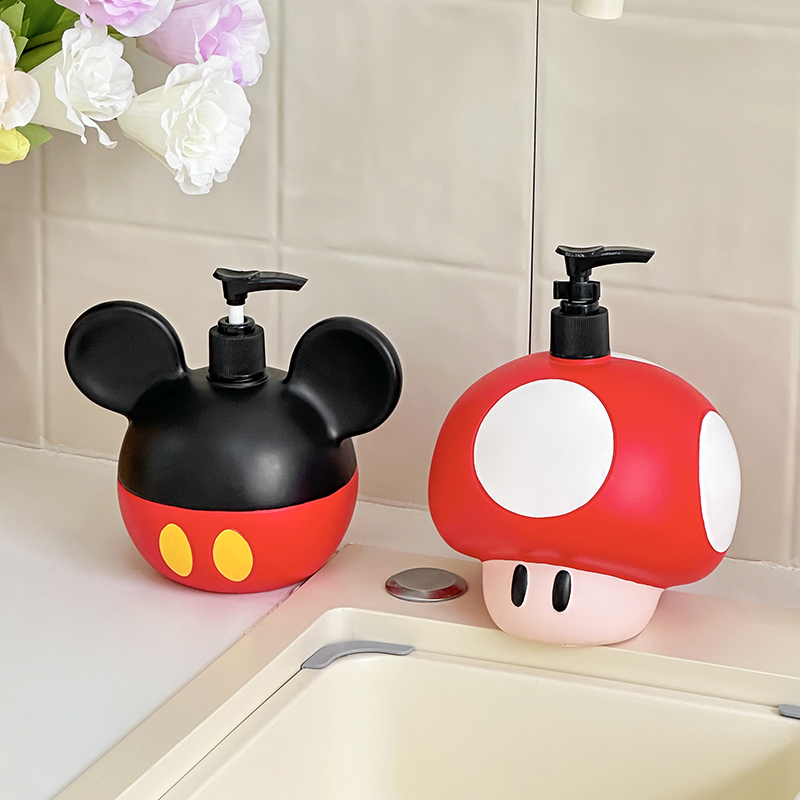 可爱蘑菇按压瓶大容量空瓶创意米奇洗手液分瓶装卡通趣味浴室摆件