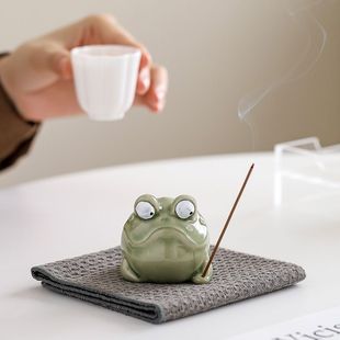 创意青蛙线香香插底座手工陶瓷香炉家用茶道檀香桌面情绪解压摆件